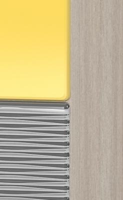 Выбрать цвет: Корпус: шимо светлый Фасады: МДФ глянец желтый/серый фрезеровка "Дюны"